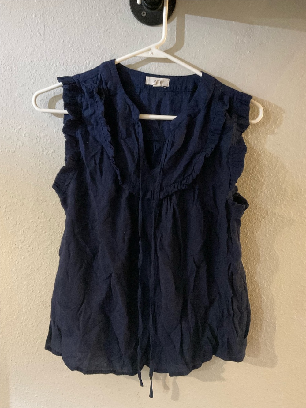 mine Navy Ruffle V-Neck Sleeveless Blouse